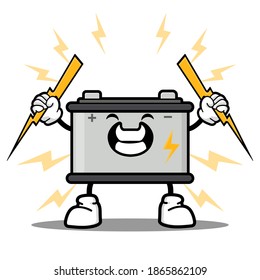 cute accumulator cartoon mascot character funny expression holding stick energy