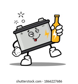 cute accumulator cartoon mascot character funny expression with holding drunk bottle
