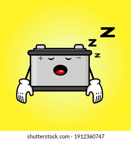 cute accumulator cartoon mascot character funny expression tired and sleeping 