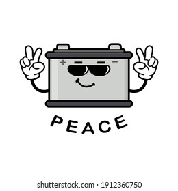 cute accumulator cartoon mascot character funny expression peace reveal