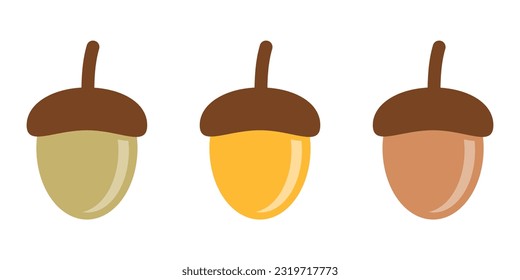 Diseño de vectores planos de icono de doodle de bellota fina otoño