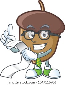 cute acorn with character mascot design holding bill