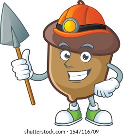 cute acorn with character mascot design miner