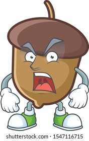 cute acorn with character mascot design angry