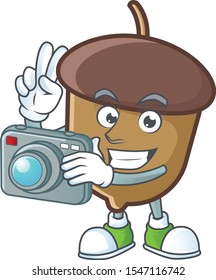 cute acorn with character mascot design photographer