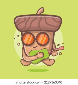 cute Acorn character mascot playing guitar isolated cartoon in flat style design