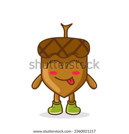 Cute acorn character is teasing and sticking out his tongue. eyes closed tongue out emoji