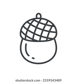 Cute acorn icon. Hand drawn monochrome illustration of an oak fruit isolated on a white background. Vector 10 EPS.