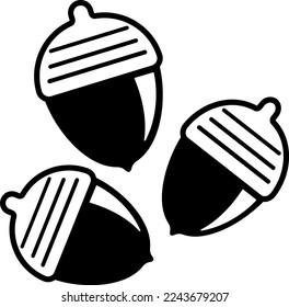 Cute acorn three monochrome illustration set