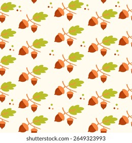Bolotas bonitas e folhas padrão sem costura. Papel digital florestal de outono