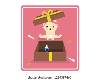 Cute action baby girl in the box