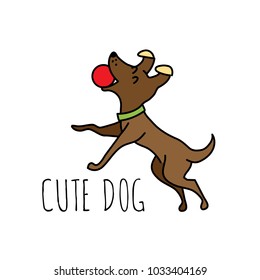 Cute active dog playing with a ball. Hand drawn Vector illustration.