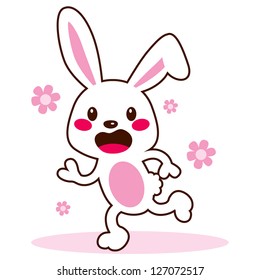 Cute active easter bunny running and smiling