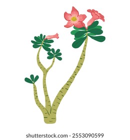 Cute Adenium Flower cartoon in crayon style editable Colorful vector hand drawn illustration. Children designs for cards, poster decorations, t-shirt prints, stickers, icons and others