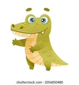 Cute adorable alligator baby animal cartoon vector illustration on white background