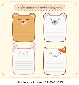 Cute adorable animal cartoon card note with line pastel color vector eps10