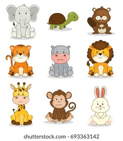 cute adorable animal icon set 