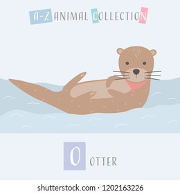 Cute adorable animals alphabet letter for children education A to Z Otter background