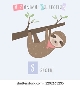 Cute adorable animals alphabet letter for children education A to Z Sloth background