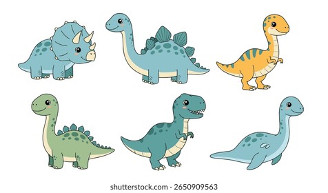 Cute adorable baby dinosaurs collection featuring triceratops stegosaurus tyrannosaurus rex brontosaurus and other prehistoric creatures for kids