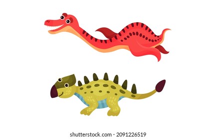 Cute adorable baby dinosaurs set vector illustration on white background