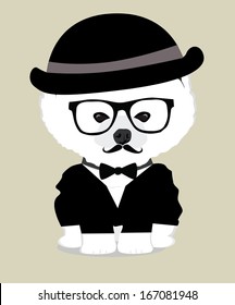 cute and adorable baby dog with geek face and hat vector