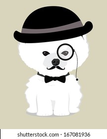 cute and adorable baby dog with mustache and hat vector