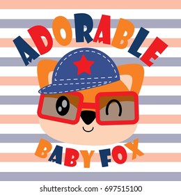 Cute adorable baby fox vector cartoon illustration for kid t shirt design, kid nursery wall and graphic wallpaper