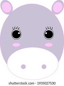 Cute adorable baby hippopotamus hippo face animal cartoon character vector