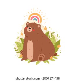 Cute, adorable bear. Cute animal character poster templates for children's nursery room decor. Vector illustration.