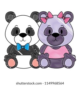 cute and adorable bears panda couple characters