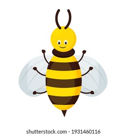 Cute, Adorable Bee Character In Cartoon Style Isolated On White Background. Smiling Honeybee, Insect. Childish Bug With Stripes. 