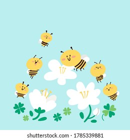 Cute Adorable Bees Pollination Concept Doodle Illustration