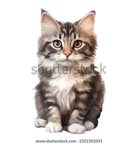 Cute adorable big eyes kitty kitten cat portrait. Isolated on white background.  Watercolor hand drawn illustration vectorised 