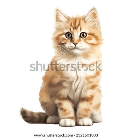 Cute adorable big eyes Persian kitty kitten cat  orange portrait. Isolated on white background.  Watercolor hand drawn illustration vectorised 