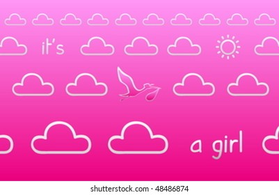 A cute and adorable birth announcement card for girls