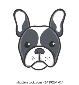 Cute Adorable black Frenchie French Bulldog Puppy Cartoon head icon