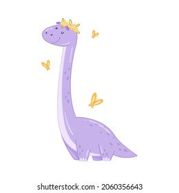Cute adorable Brontosaurus animal. Lovely dino for nursery, t-shirt, book, print, poster design cartoon vector illustration