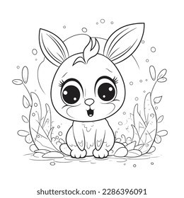cute and adorable Bunny and Easter , black and white coloring book page, cartoon art, isolated on white background