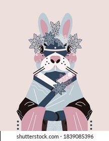 Cute adorable bunny face. Perfect print for fabric, t-shirt, poster, greeting cards, invitations, children room decoration, etc. 