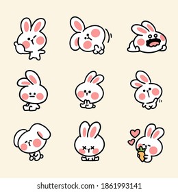 Cute And Adorable Bunny Sticker First Set Premium Vector