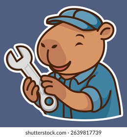 A cute adorable capybara mechanical repair illustation set design