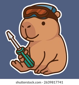 A cute adorable capybara mechanical repair illustation set design
