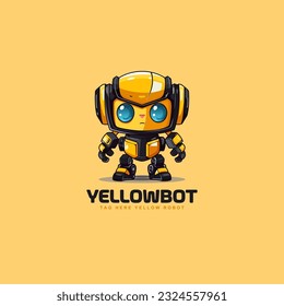 cute adorable cartoon bee robot standing in black yellow color. yellow black robot mascot logo vector illustration