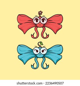 Cute adorable cartoon butterfly ribbon illustration for sticker icon mascot and logo
