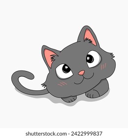 cute and adorable cartoon cat illustration on a white background, flat design style