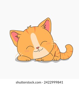 cute and adorable cartoon cat illustration on a white background, flat design style