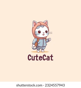 cute adorable cartoon cat wearing a jacket with pastel colors. cat wearing jacket mascot logo vector illustration