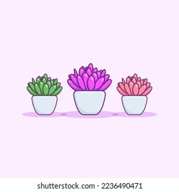 Cute adorable cartoon colorful succulent cactus plant illustration for sticker icon mascot and logo