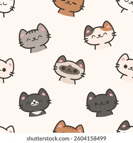 Cute and Adorable Cartoon Doodle Cat Seamless Pattern for Kids